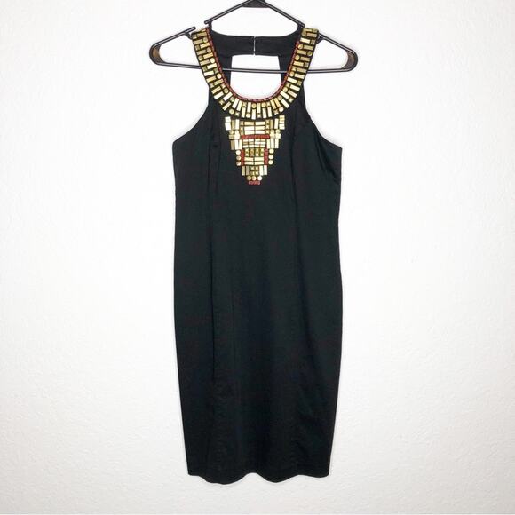 Boston Proper black gold red beaded sleeveless sheath dress size 4 - Picture 1 of 16